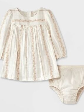NWOT Cat & Jack Cream Baby Embroidered Dress 12M